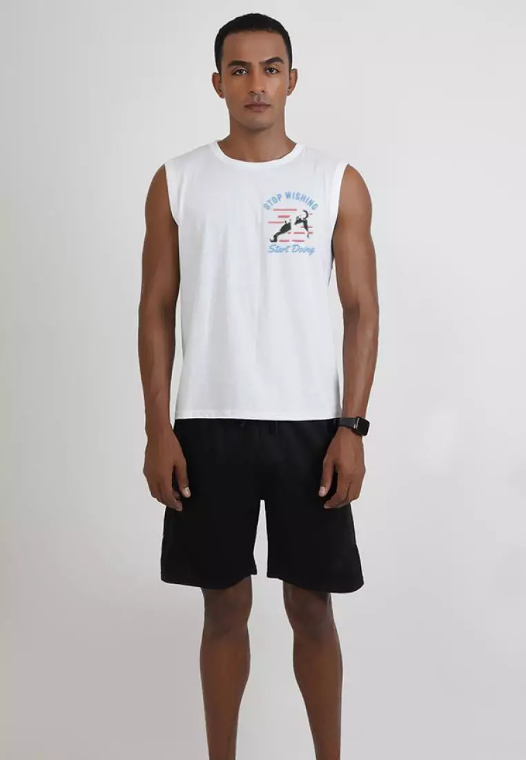 Stop Wishing Start Doing 白色棉质无袖锻炼/训练背心