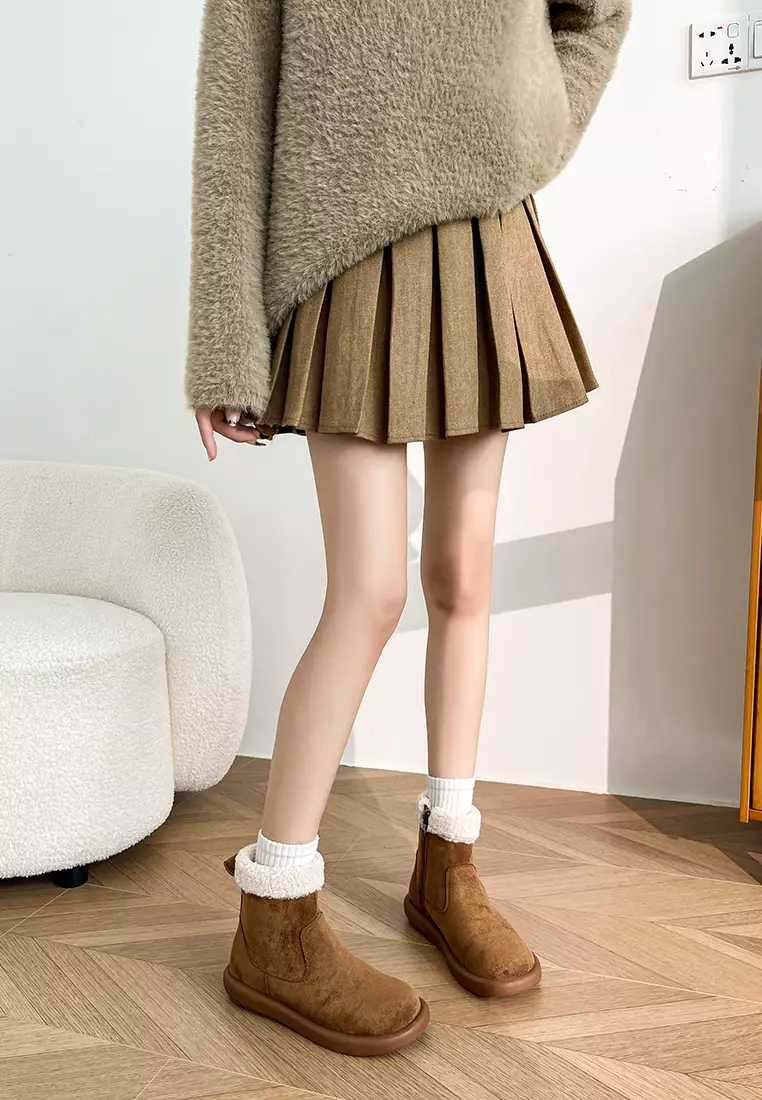 Zipper Suede Mid Snow Boots WW3557-3