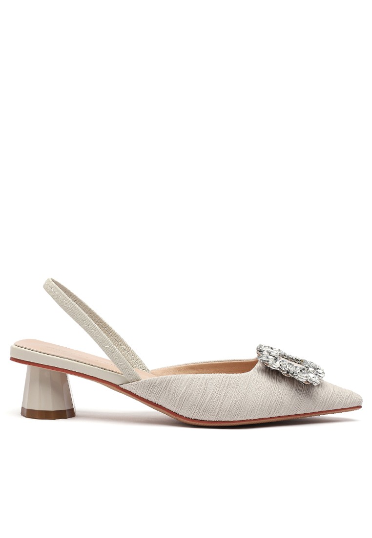 Rhinestone Buckle Satin Fabric Slingback Heel 2240-12