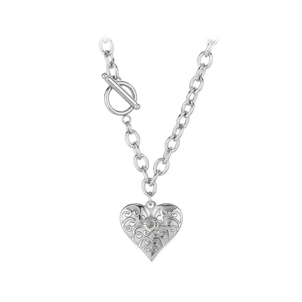 Glamorousky Silver 316L Pattern Heart Pendant Necklace Kalung