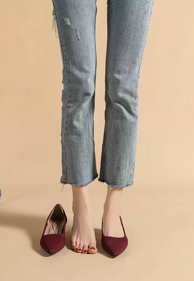 3.5CM ‌Pointed-toe Fly Knit‌ Kitten Heels‌ TJ1507