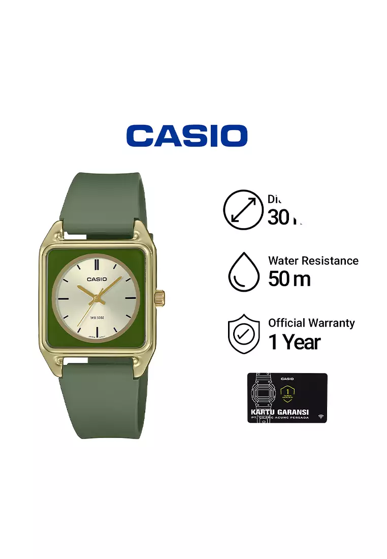 Casio MTP-B170-3EV - Jam Tangan Analog Pria - Gold Aluminium Case - Green Resin Strap