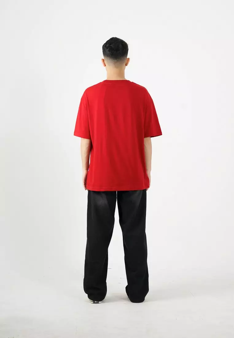 Moutley Men's T-Shirt Short Sleeve Oversized Fit Cotton 20s Red OL-C140325