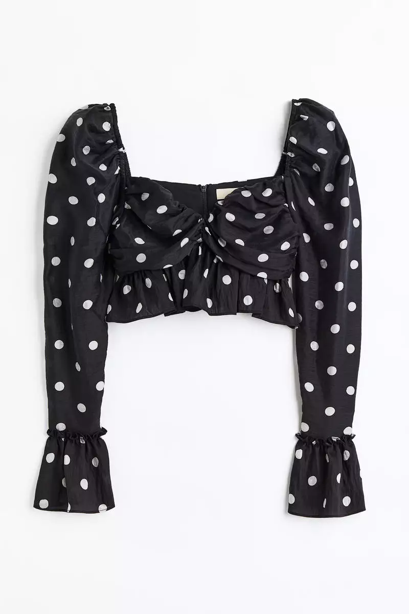 Puff-sleeved cropped peplum blouse