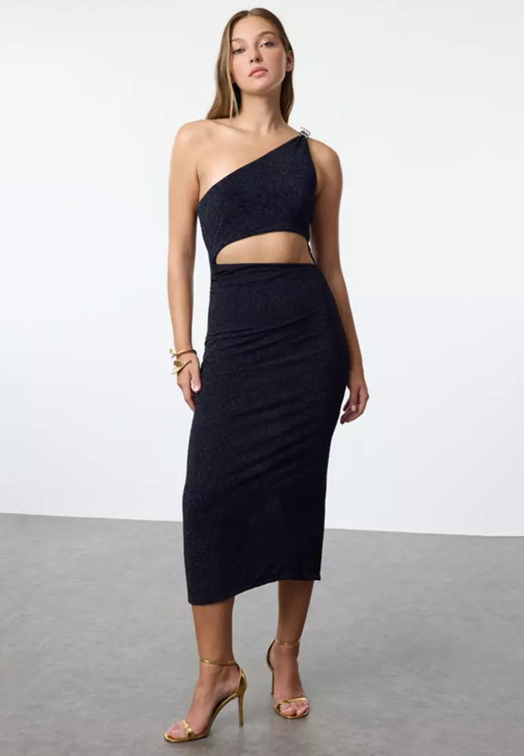 Buy Trendyol Snake Detail One Shoulder Glitter Dress 2026 Online | ZALORA