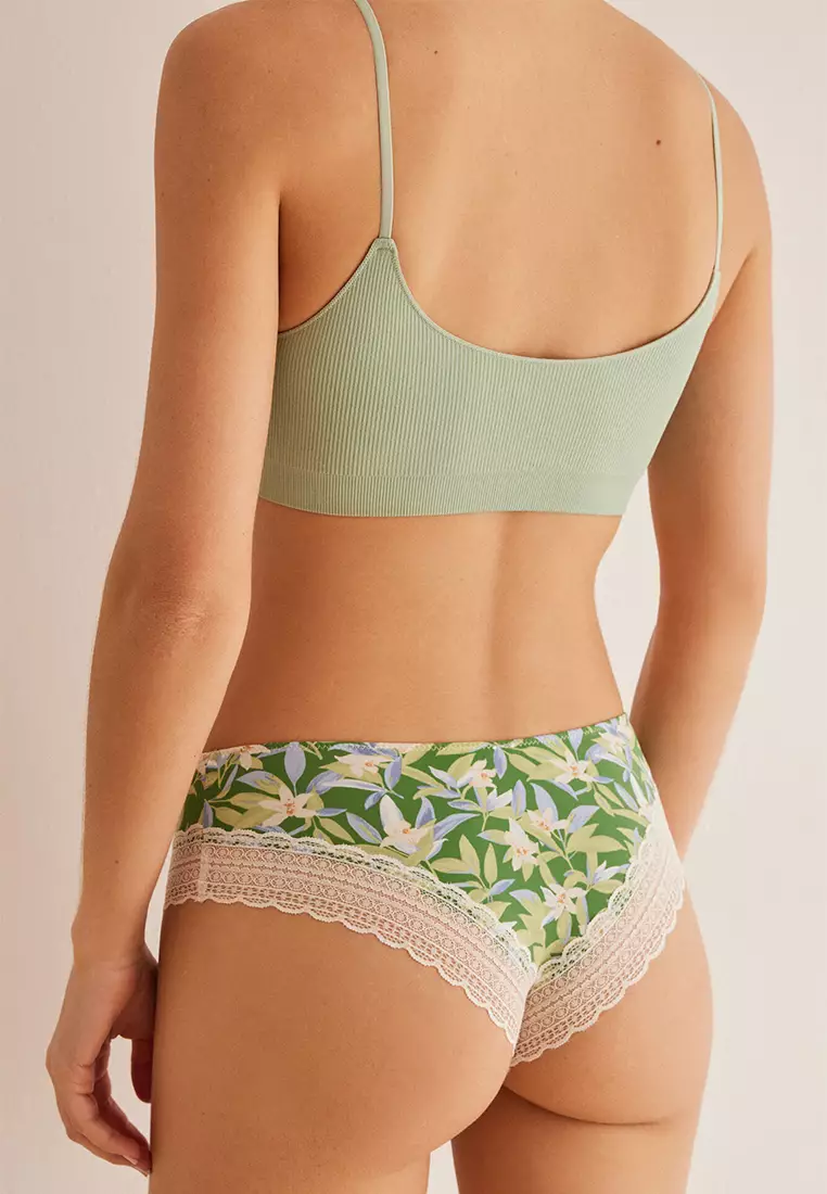 Koton Damen Brazilian Panties – Slogan Print Mit Spitze, Baumwolle, Größe M, Schwarz