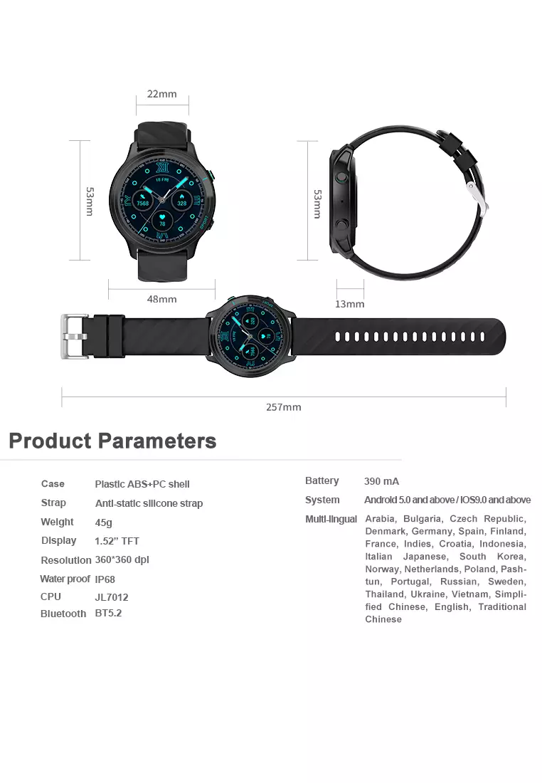 SmartWatch Z123 Bluetooth Call Jam Pintar 24H Temperature Monitoring Sport Fitness Touch Screen AI Voice Assistant white dengan gelang gratis