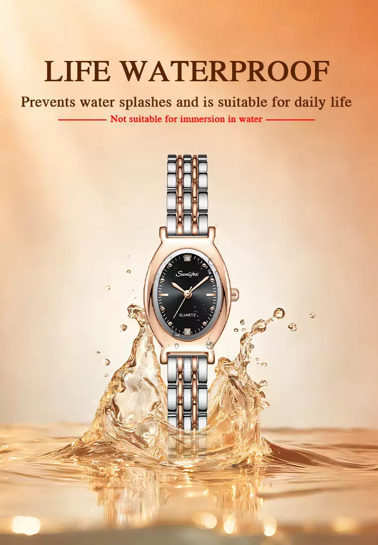 Jam Tangan Wanita Original Oval Korea Elegan Vintage Kuarsa Tali Alloy Jam Tangan CewekA008 rose black