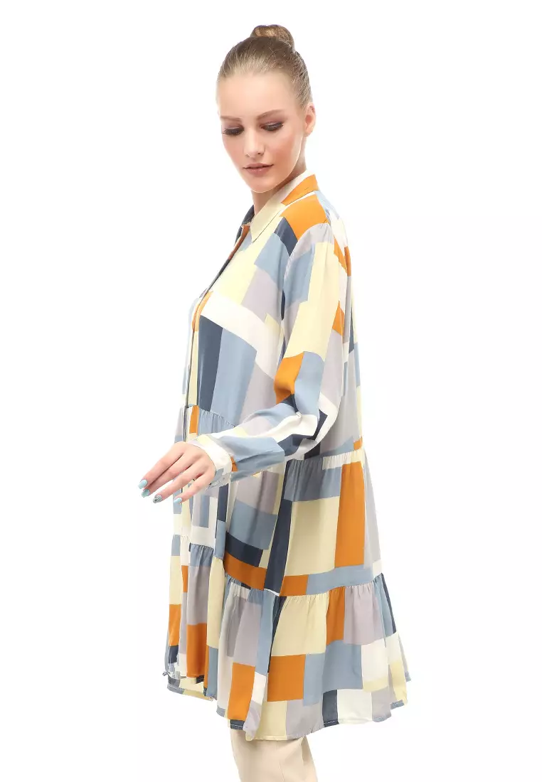 Tunik Atasan Wanita Long Sleeves Motif Abstrak Multicolor Relaxed Fit - Motif 2