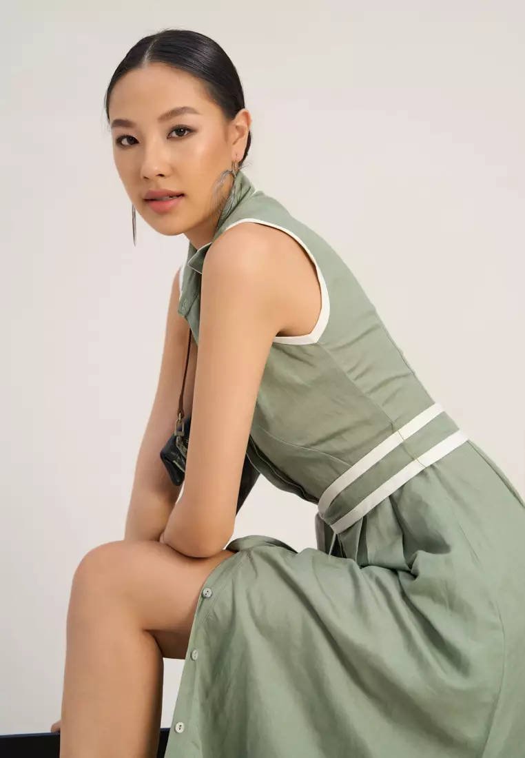 Light Avocado Linen Maxi Dress