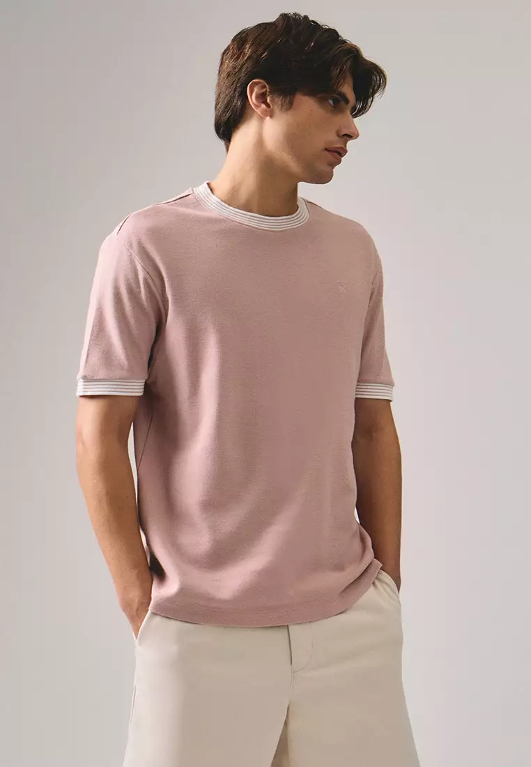 Regular Fit T-Shirt With Multiple Contrast Tipping Detail In Textured Knit