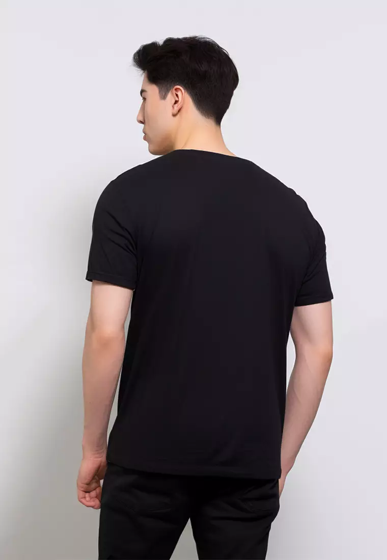 MTI13 Kaos Simple Jepang Pria Tangan Pendek Katakana Black On Black Hitam