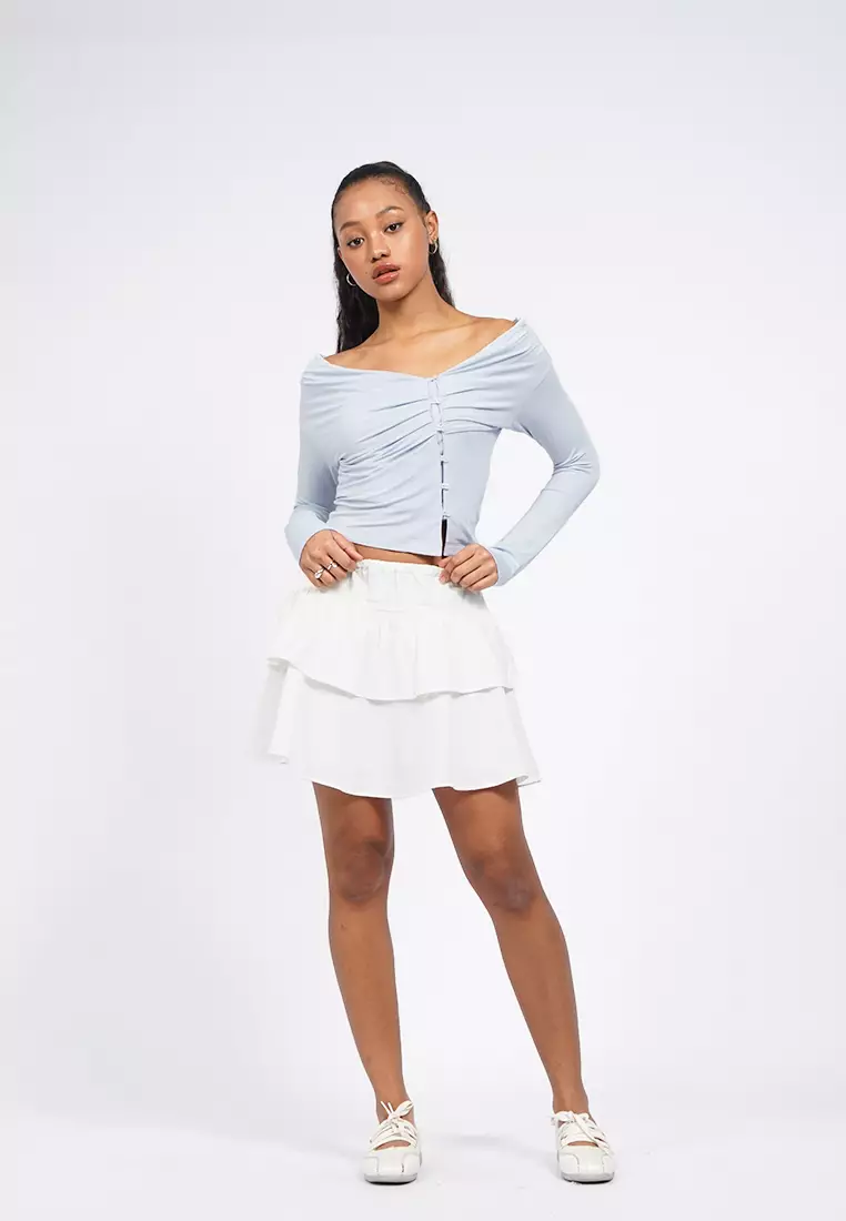 Buttoned Off Shoulder Long Sleeve Top
