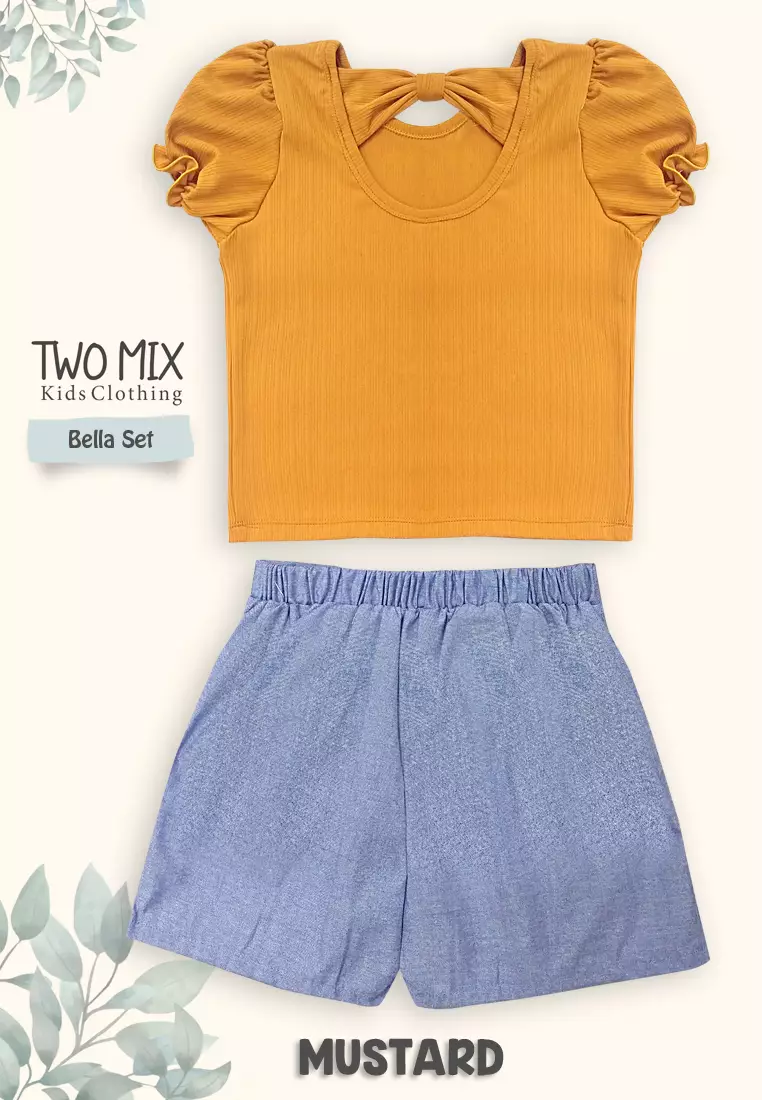 Two Mix - Baju Setelan Anak Perempuan Lucu - Bella One Set Anak Cewek 1-6 Tahun 4380 Mustard