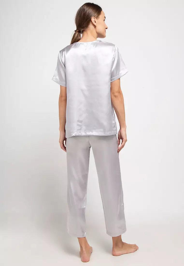 Pyjama Baju Tidur Set  Short  Sleeve  Long Pants Satin Sleepwear