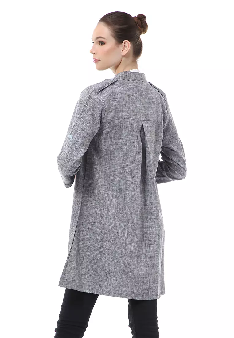 Myra Outerwear Wanita Blazer Lengan Panjang Plain Motive Material Cotton ORIGINAL - Gray