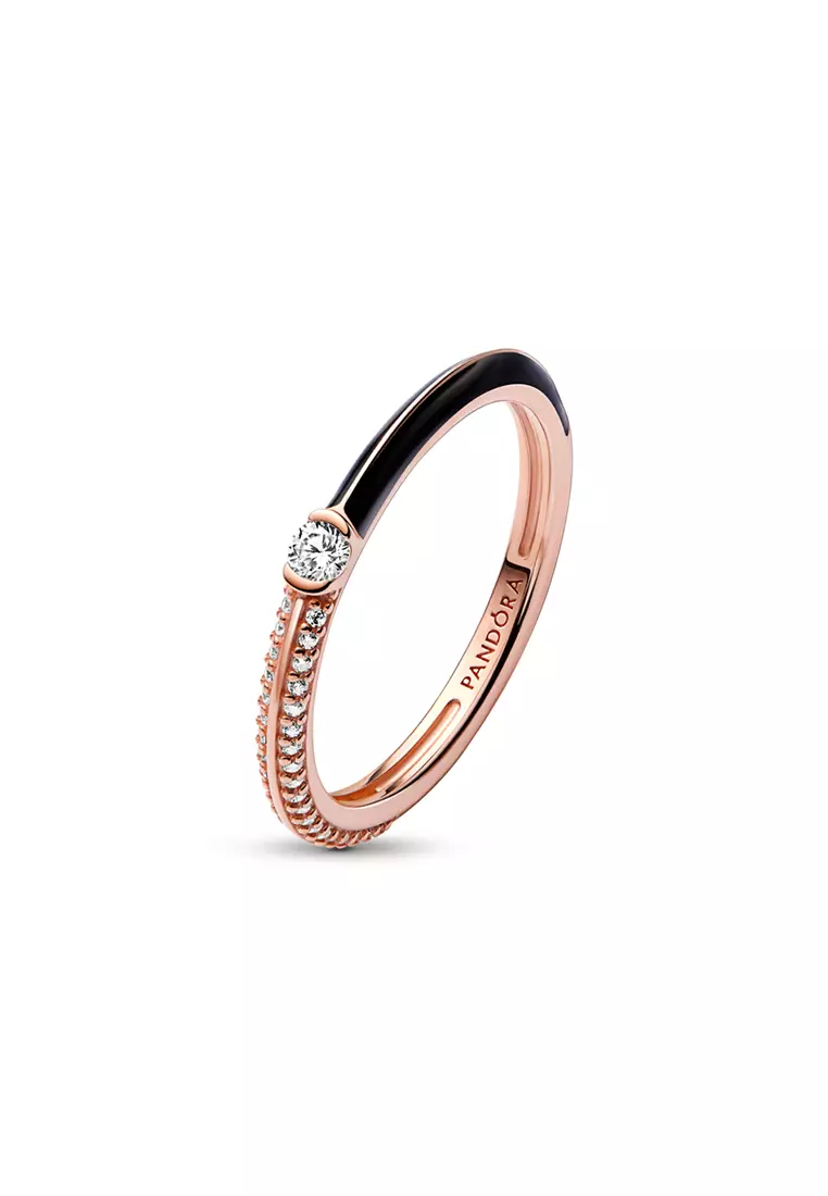 Pandora ME 14K Rose Gold Plated Pavé & Black Dual Ring