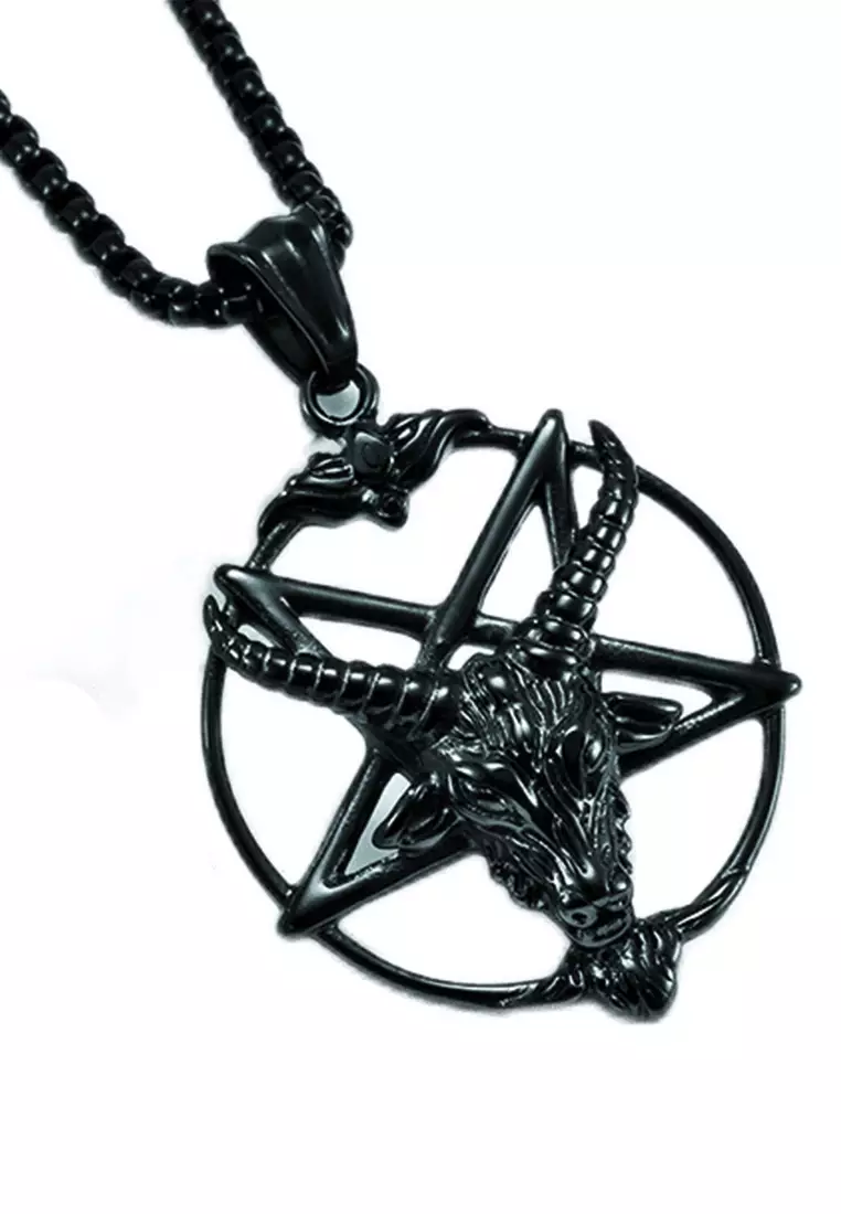 JSC3016 LYCKA S316 Stainless Steel Satan Goat Pentagram Necklace