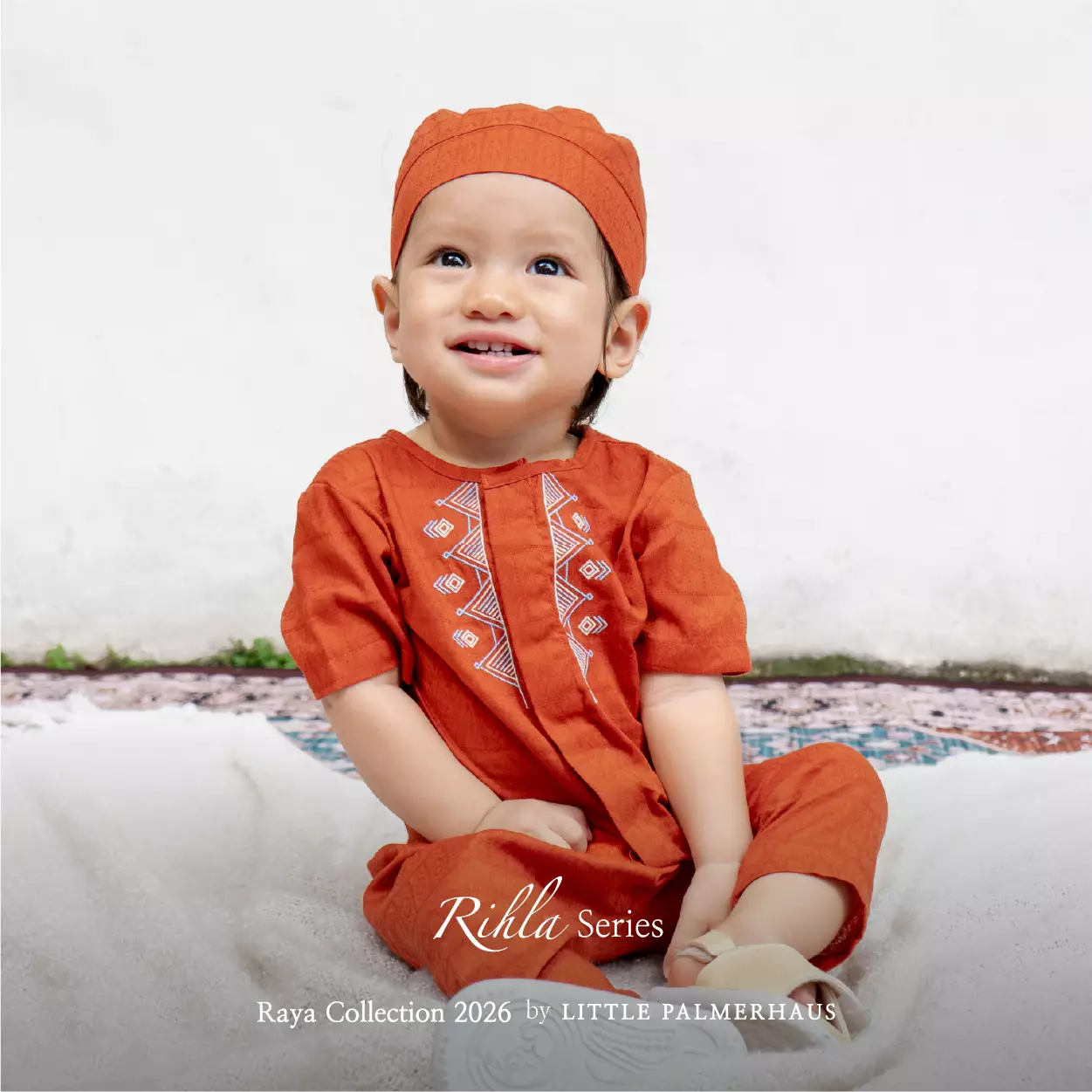 Little Palmerhaus - Baju Lebaran 2026 - Rihla Baby Boy Set + Peci (Setelan Baju Koko Bayi Laki-laki dan Peci) Terracotta