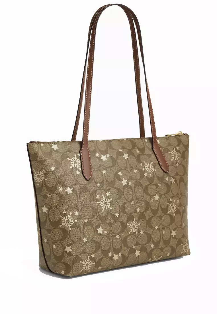 Coach zip top discount tote signature canvas