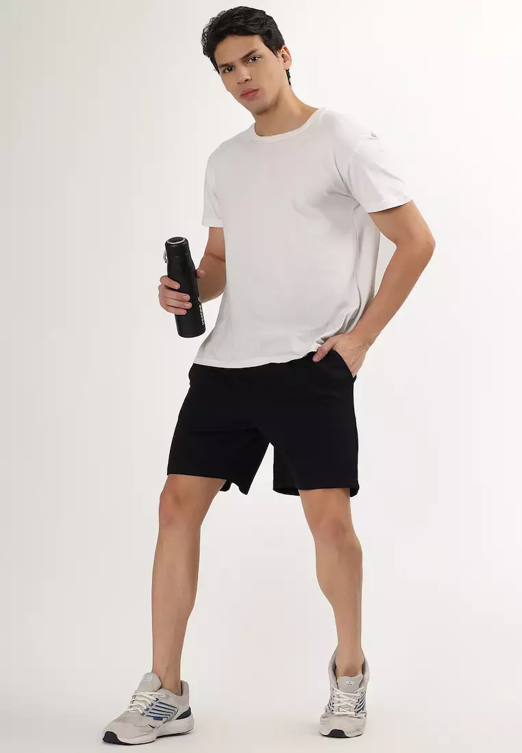 Mens Black Cotton Pocket Shorts with Drawcord, Casual-Activewear, Running, Comfortable