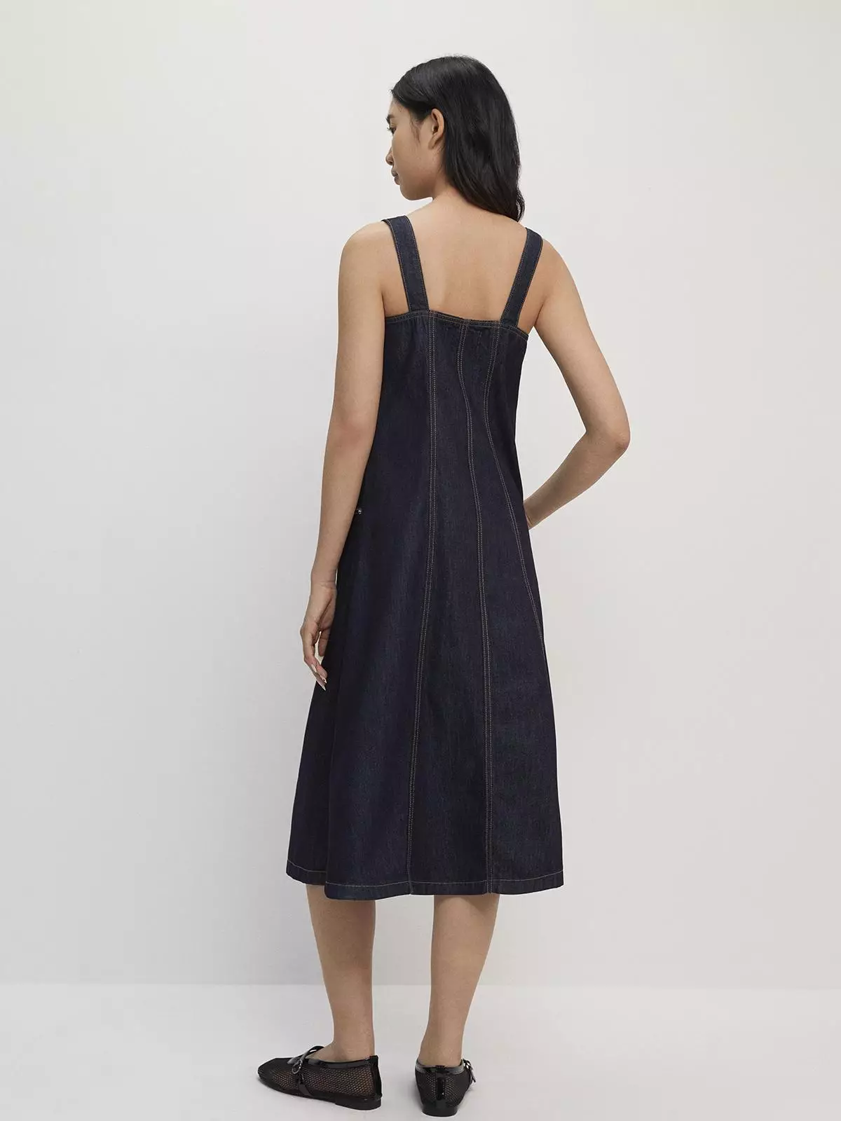Front Zipper Denim Midi Dress - Dark Blue