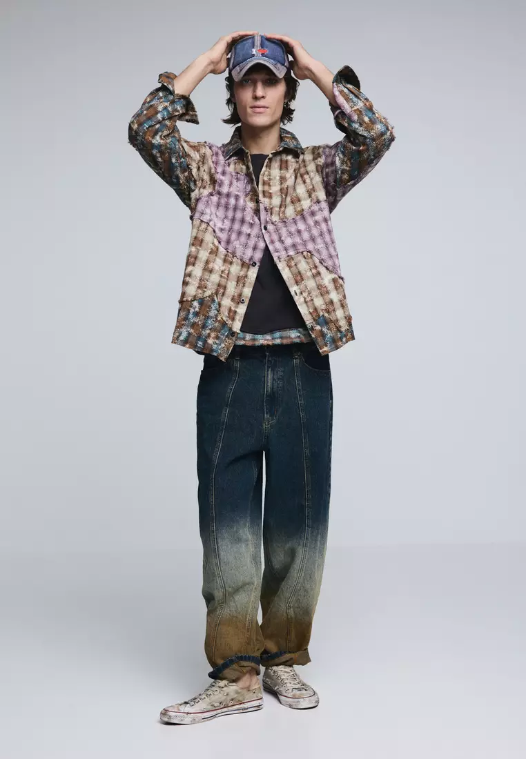 Denim pants with cuffed hem