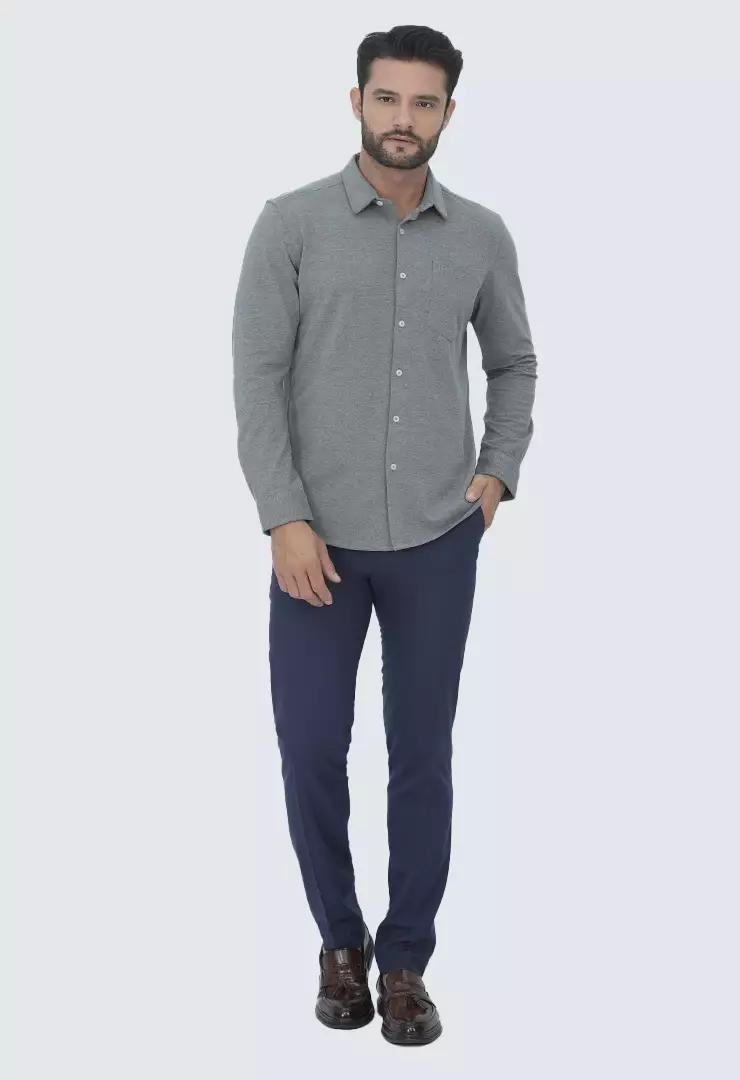 Johnwin - Kemeja Formal Pria - Model Basic - Katun Knitting - Lengan Panjang - Slim Fit - Milan Collection