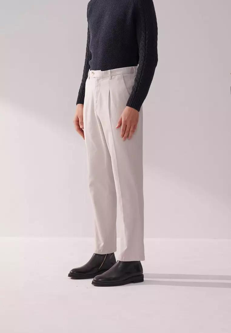 Light Grey Regular-Fit Stretch Casual Pants