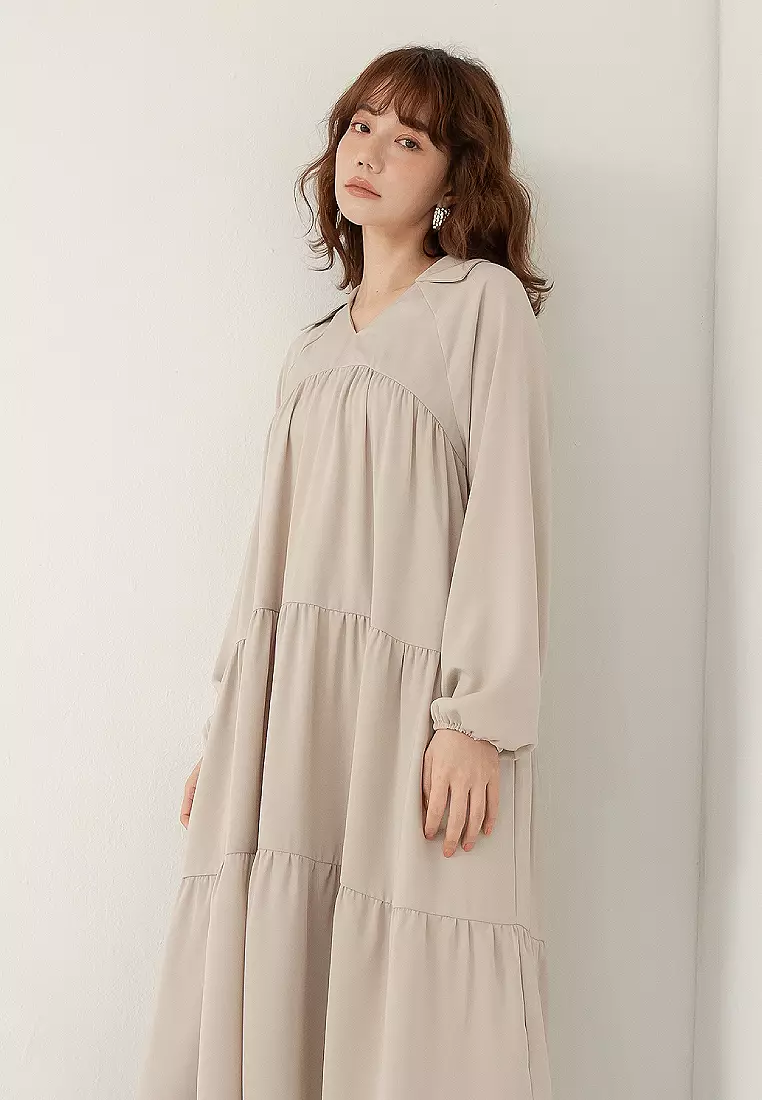 V-Neck Puff Sleeve Maxi Dress [DA9957]