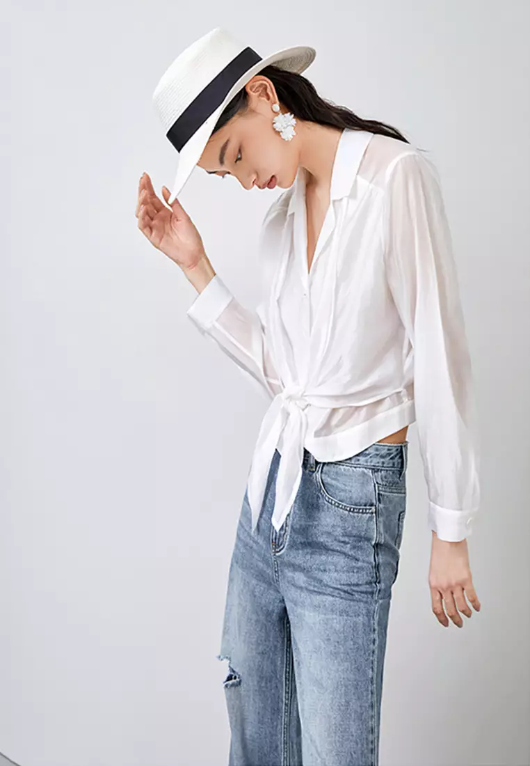 Relaxed Casual Shirt With Front Ribbon