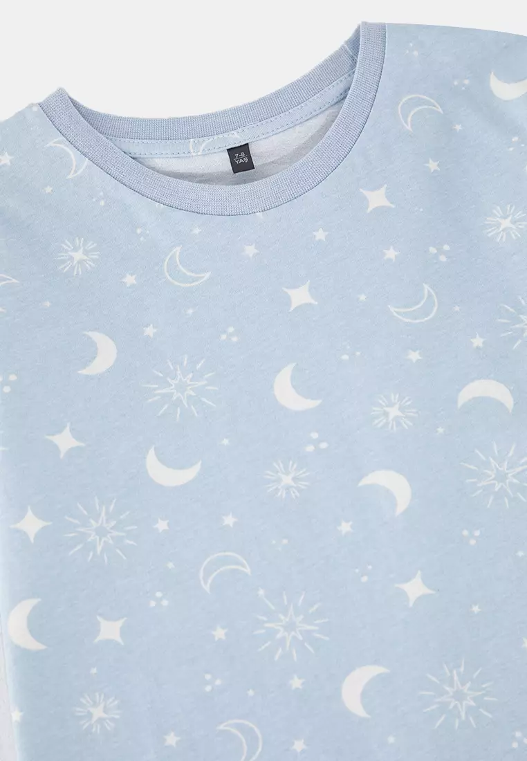 Blue 100% Cotton Oversize Family Short Sleeve Pajamas Set Tkdss25Pt00030