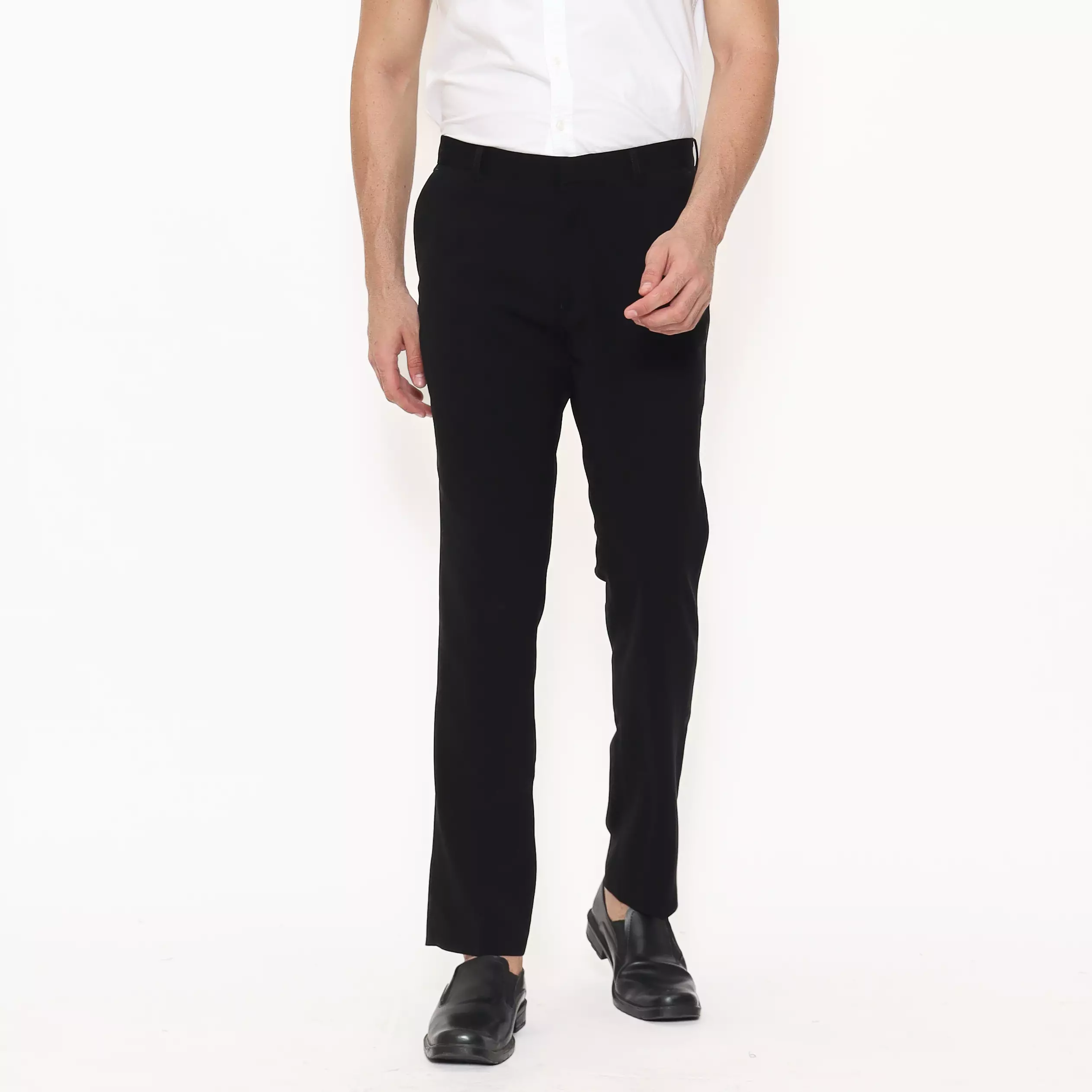 Lawell Celana Panjang Pria Formal – BERNARD-R | Jet Black | Motif Salur Halus | Regular | Polyester
