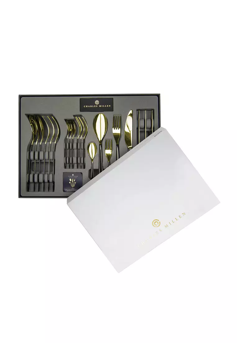 Charles Millen ADELIA  Gold With Black Handle 20-pc Cutlery set