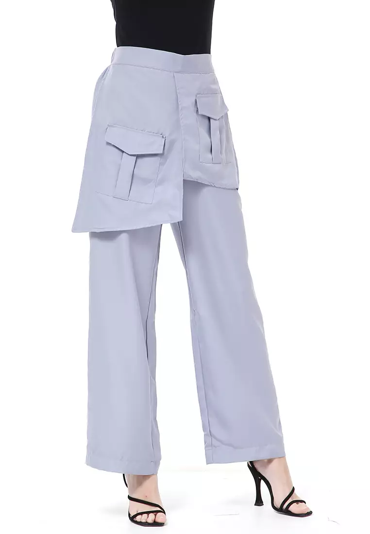 Stella Long Pants Celana Panjang Kasual Wanita Model Pocket Material Cotton ORIGINAL - Silver