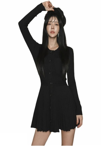 Buy Crystal Korea Fashion New Autumn And Winter Round Neck Long Sleeved Knitted A Line Black One Piece Dress Online Zalora Malaysia