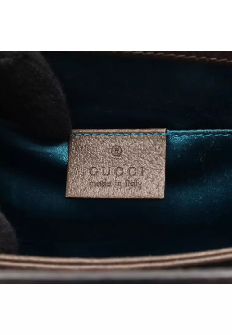 Pre-Loved Gucci Ophidia Small GG Supreme chain shoulder bag PVC leather beige Dark brown multicolor