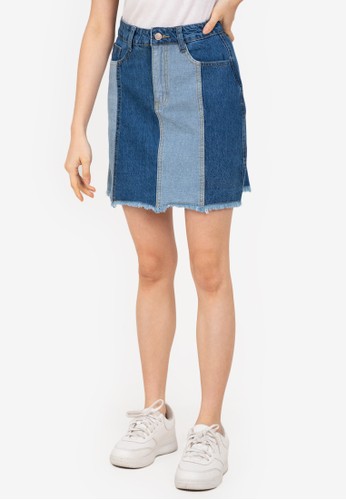 ZALORA BASICS multi Two Tone Raw Hem Denim Skirt 69995AA708D9C2GS_1