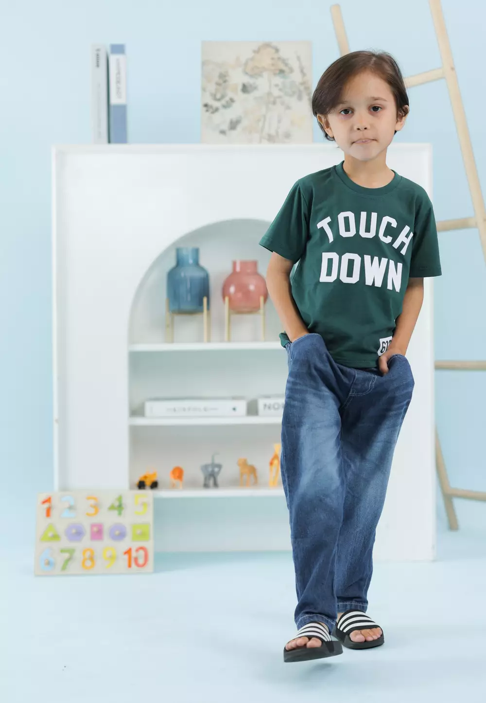 Wakakids Baju Atasan Kaos Anak Laki Laki Usia 1 Tahun Hingga 4 Tahun T-shirt Motif Touch Down 3954 Army