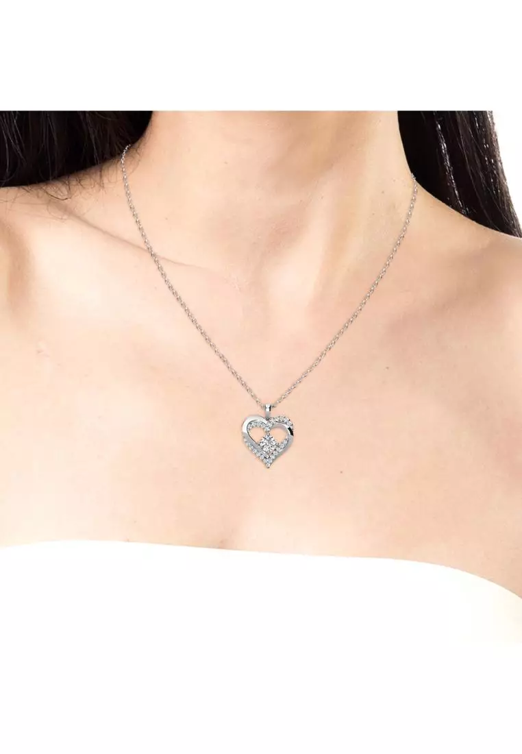 Double Heart Pendant WG - Kalung Crystal by Her Jewellery