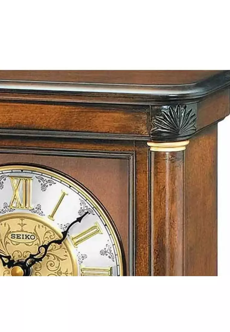 Jam Meja Seiko QXQ008 QXQ008B Wooden Case Brown Color Cream Dial Chimes Pendulum Standing Anniversary Mantel Clock Original Garansi Resmi