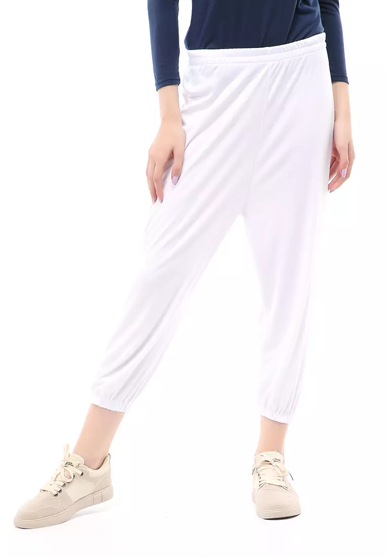 Nabila Legging Karet Muslimah Polos Bawahan Wanita Regular Fit - Putih