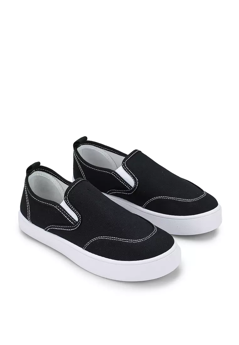 Black slip store on plimsolls womens