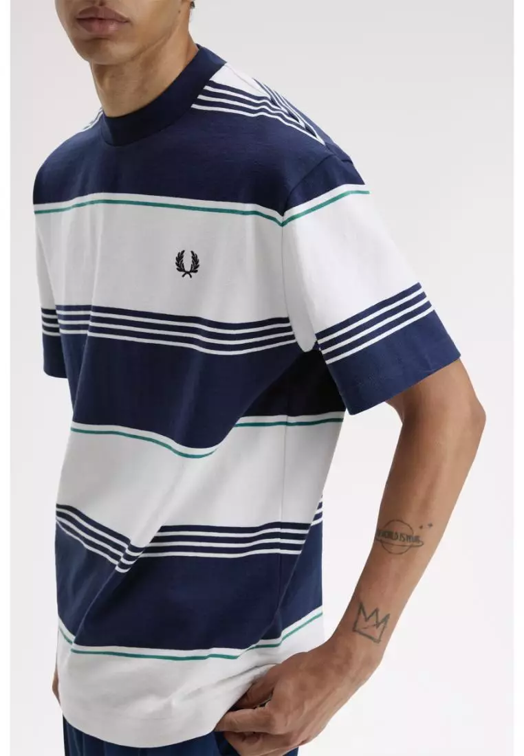 Fred Perry M2410 Heavyweight Striped T-Shirt (Tennis Blue)