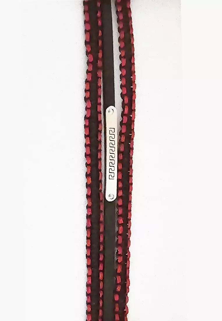 Aksesoris Pria  Wave Design Premium Stainless Steel Multistrand Bracelet Silver,Black & Red