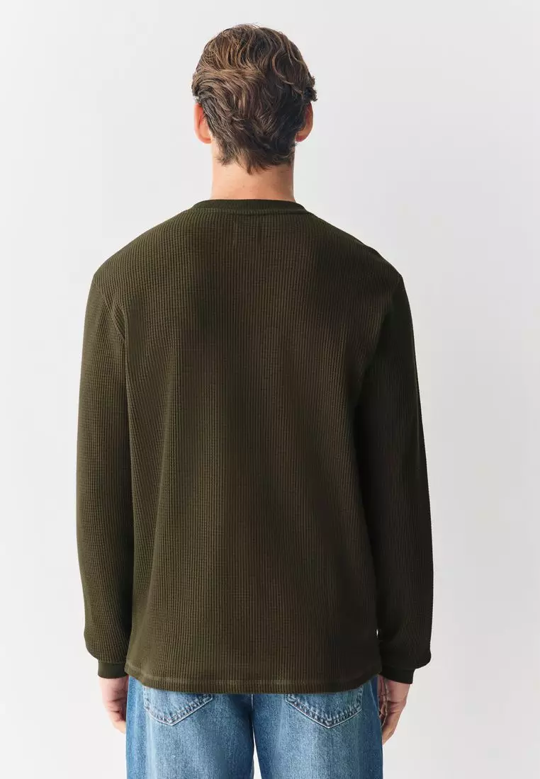 Long Sleeve Grandad Collar 100% Cotton T-Shirt