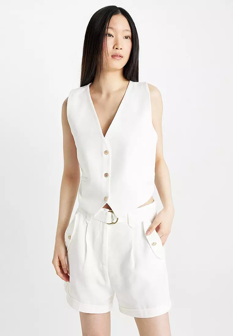 V Neck Linen Blend Vest