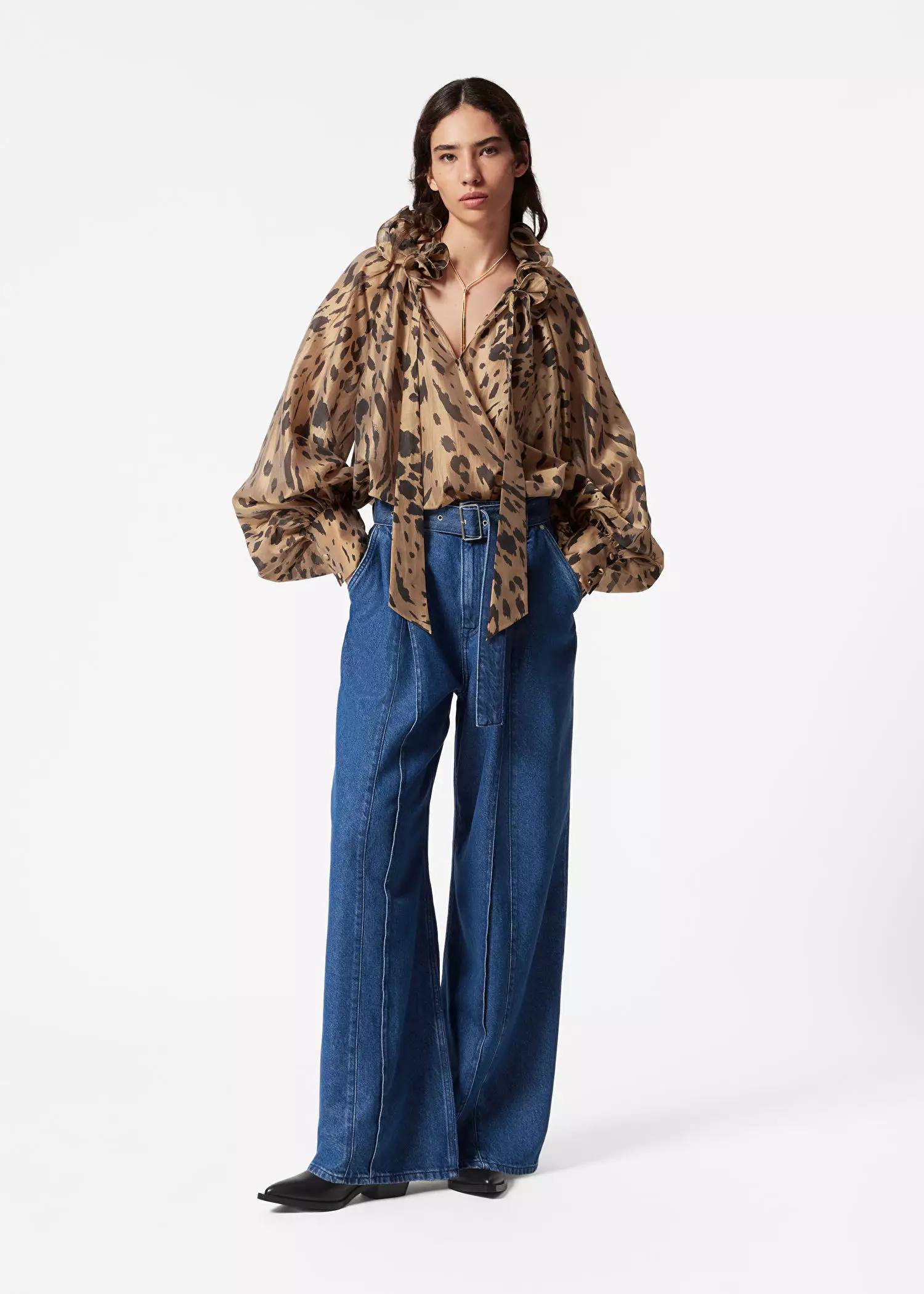 Belted Pleat-Detail Jeans