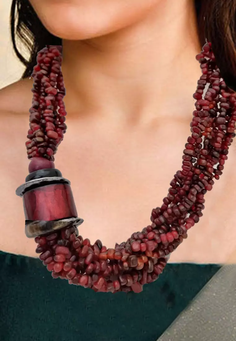 Serena Multilayer Chips Necklace Kalung Wanita Red