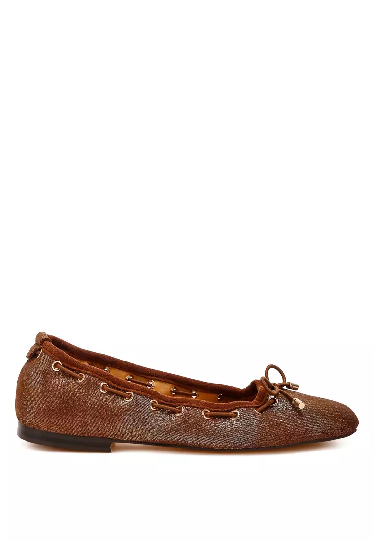 Discount on Rag & CO.  shoes - SKU: Brown Drawstring Bow Ballerinas